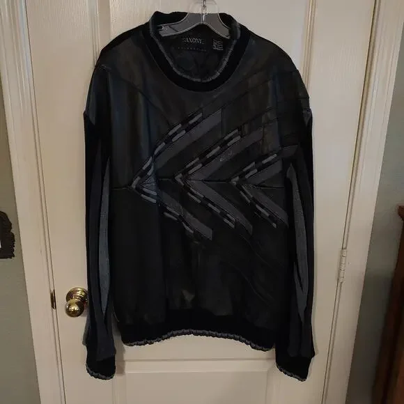 Saxony MENS Black Leather Sweatshirt Collection Size L - Picture 10 of 13